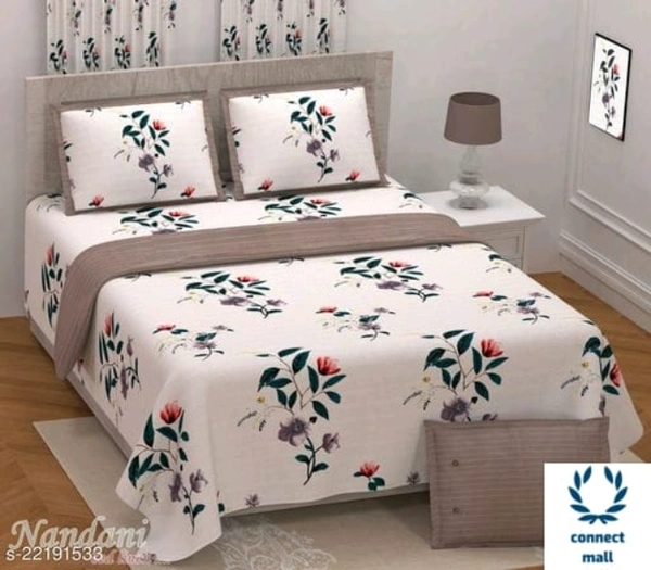 VOGUISH Cotton Super Fine Qatar Print King Size  Bedsheet with two pillow cover           - king Size, White, Cotton, Bombay Dyeine, Muptipack :1